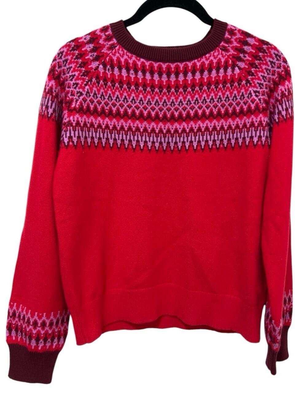 NEW Vineyard Vines Fair Isle Balloon Sleeve Sweater L Red Velvet